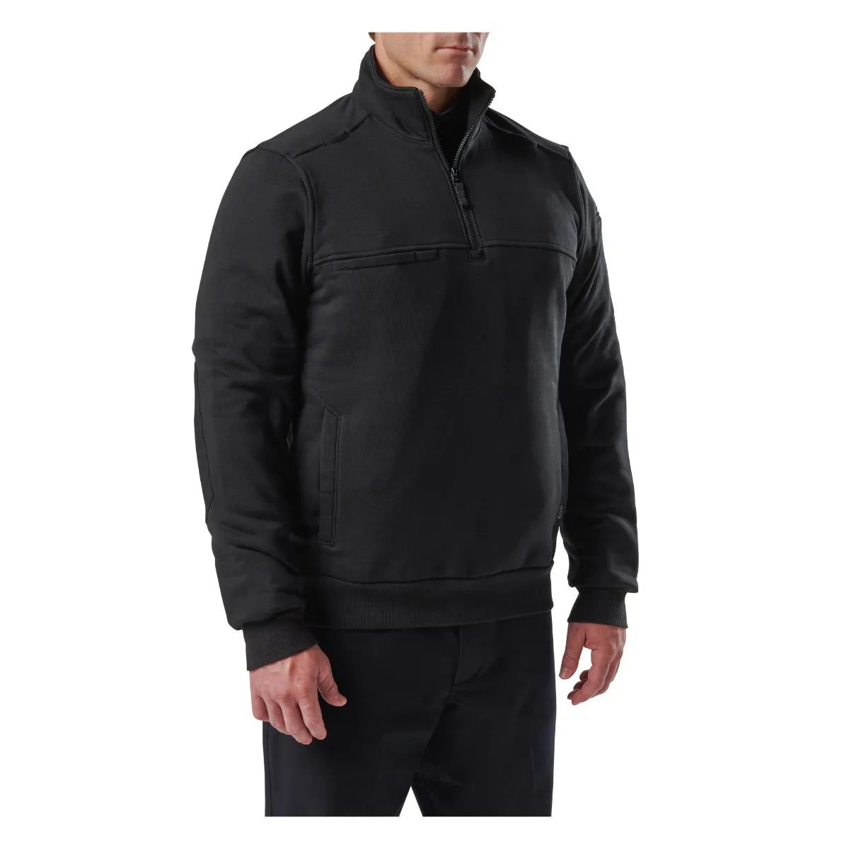 5.11 Tactical Job Shirt 1/4 Zip 2.0 in black, featuring durable fabric and Break-Through™ pocket for utility and comfort.