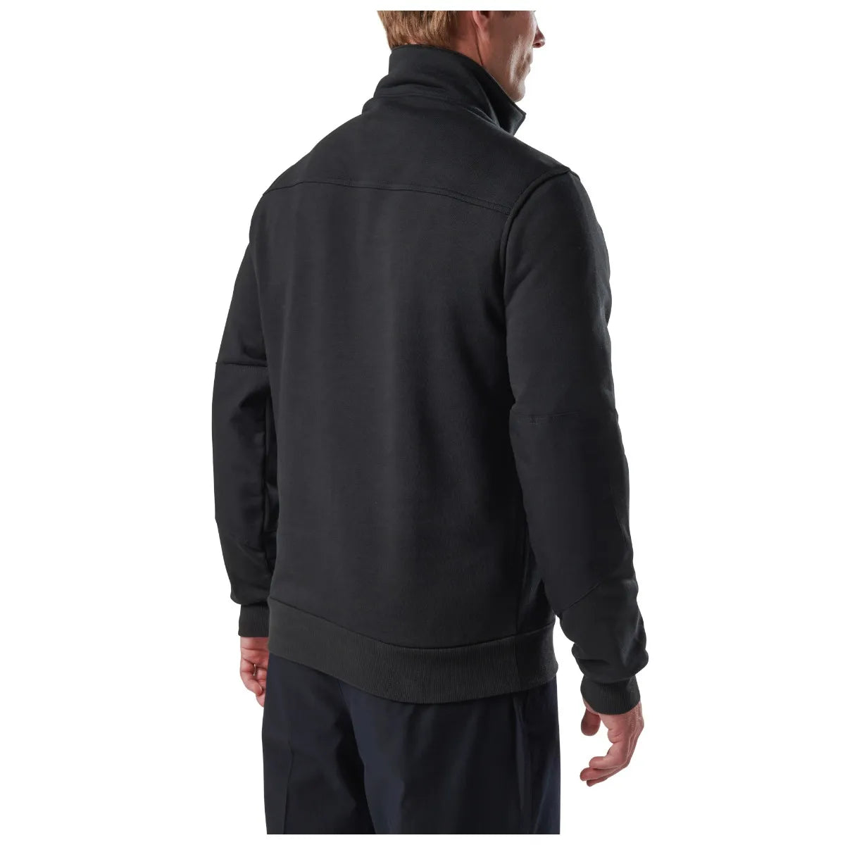 Man wearing a 5.11 Tactical Job Shirt 1/4 Zip 2.0, showcasing the back view with durable fleece fabric.