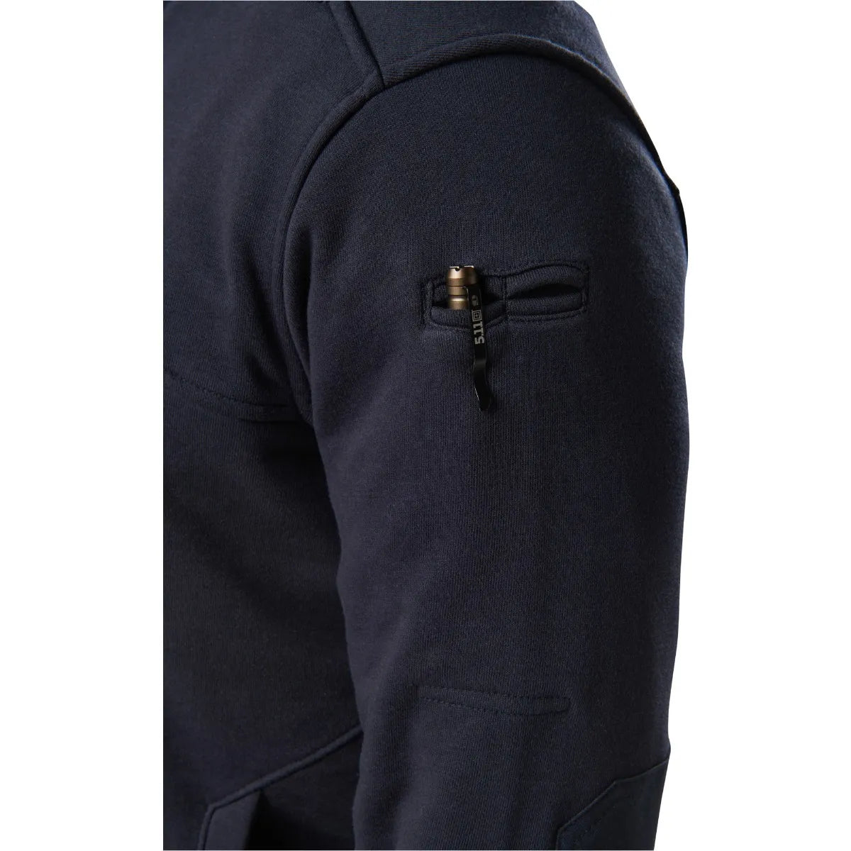 Close-up of the 5.11 Tactical Job Shirt 1/4 Zip 2.0 featuring a pen pocket on the left sleeve for easy access.