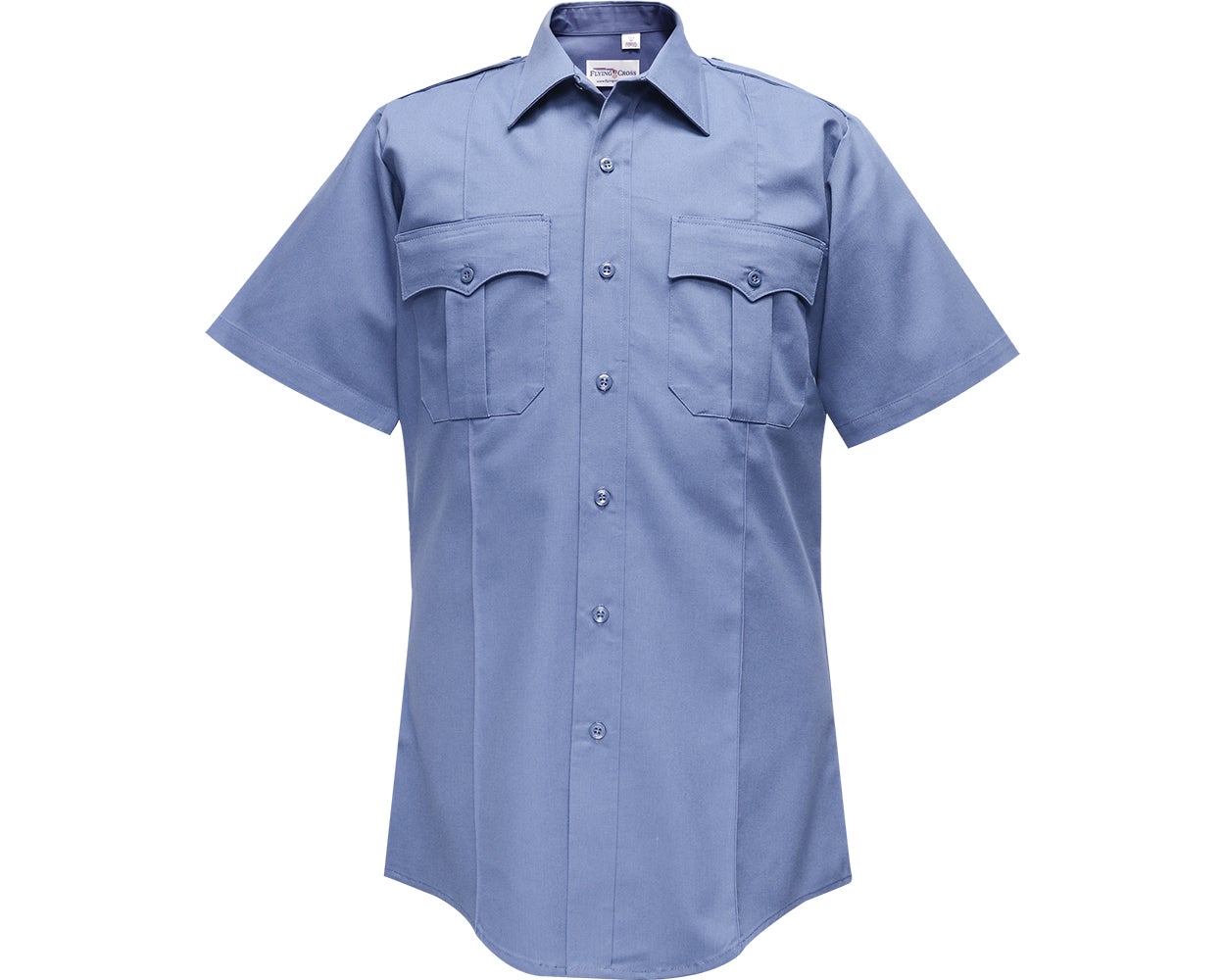 Flying Cross Duro Poplin 65% Poly/35% Cotton Men's Short Sleeve Uniform Shirt with Sewn-In Creases 85R54 - Marine Blue, 16