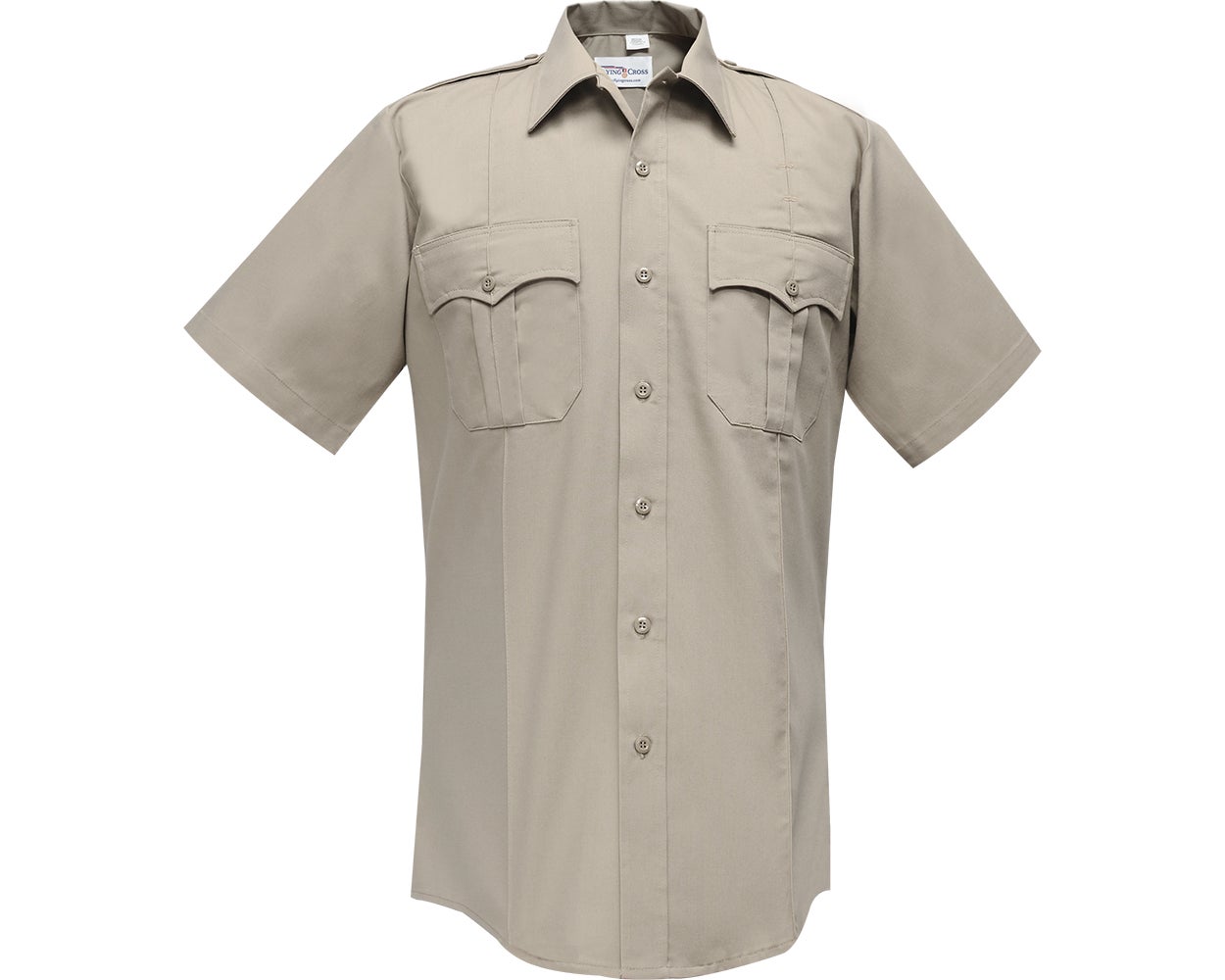 Flying Cross Command 100% Polyester Men's Short Sleeve Uniform Shirt with Zipper 85R77Z/87R78Z - Silver Tan, 21-21.5