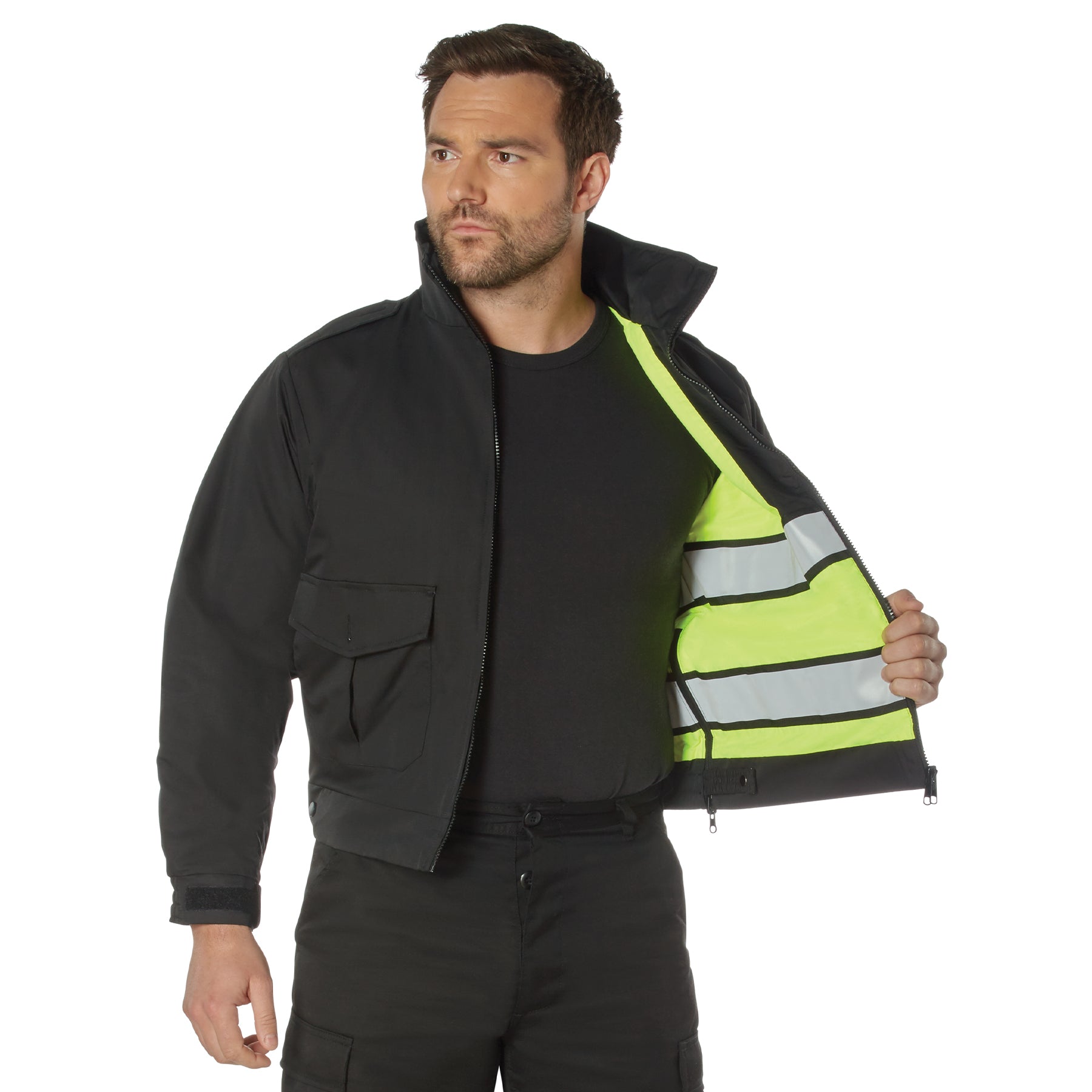 Rothco 8720: Dual-Sided Hi-Viz Yellow & Classic Black Reversible Uniform Jacket - Clothing &amp; Accessories