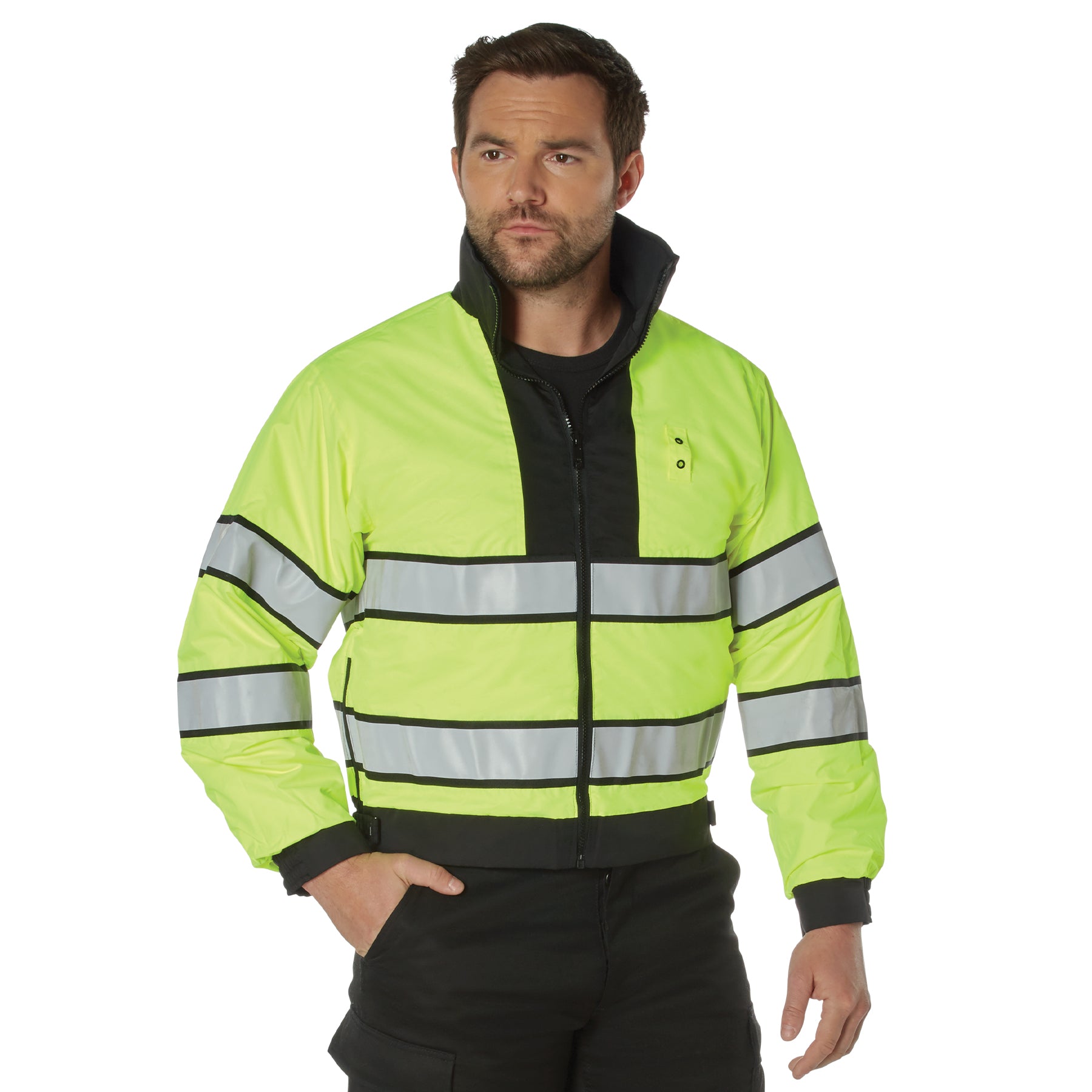 Rothco 8720: Dual-Sided Hi-Viz Yellow & Classic Black Reversible Uniform Jacket - Clothing &amp; Accessories