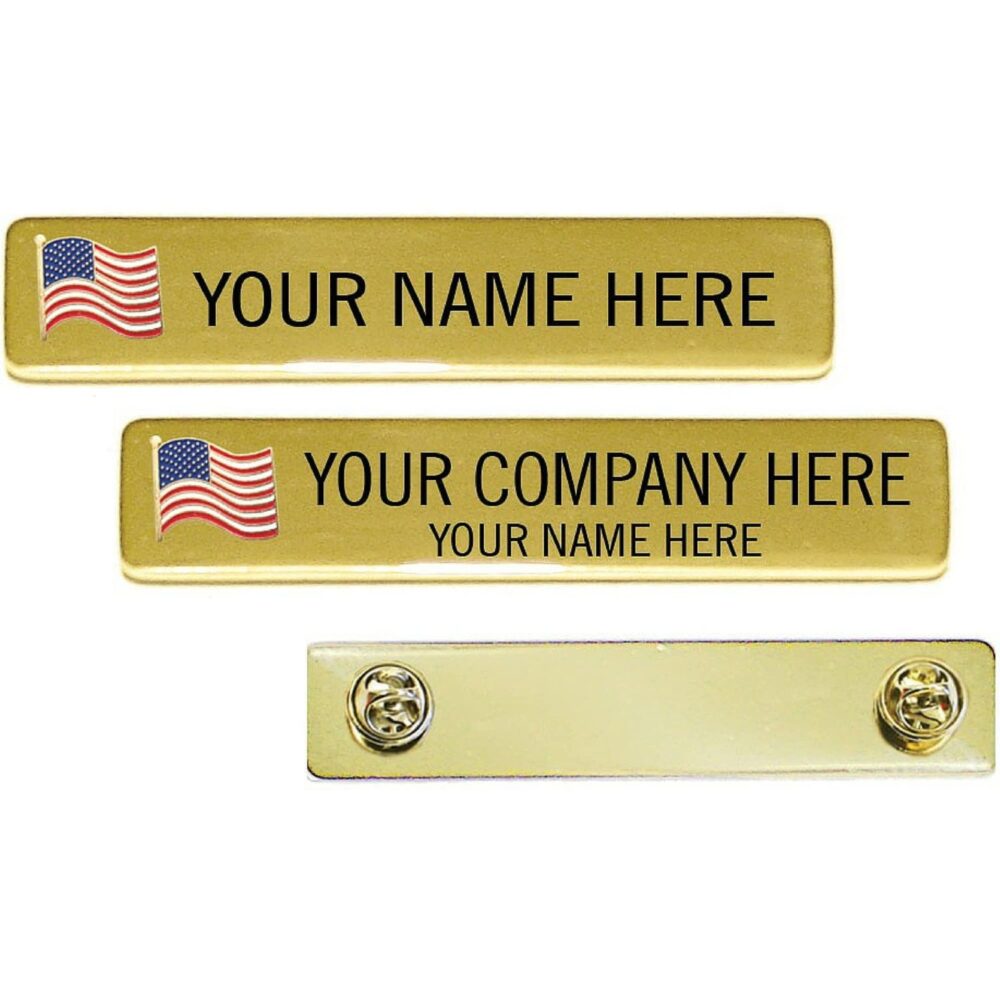 Patriotic Engraved Nameplate with USA Flag (One or Two Lines)