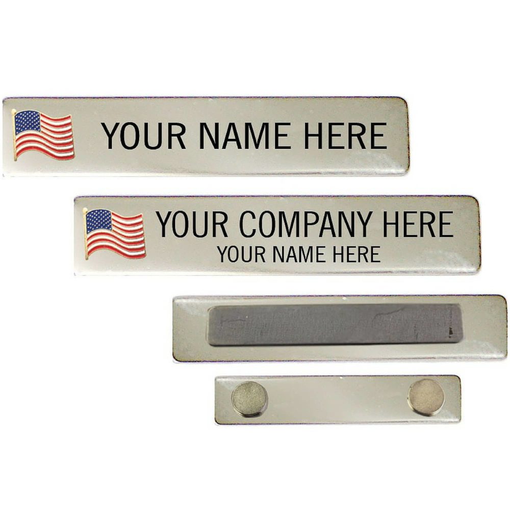 Patriotic Engraved Nameplate with USA Flag (One or Two Lines)