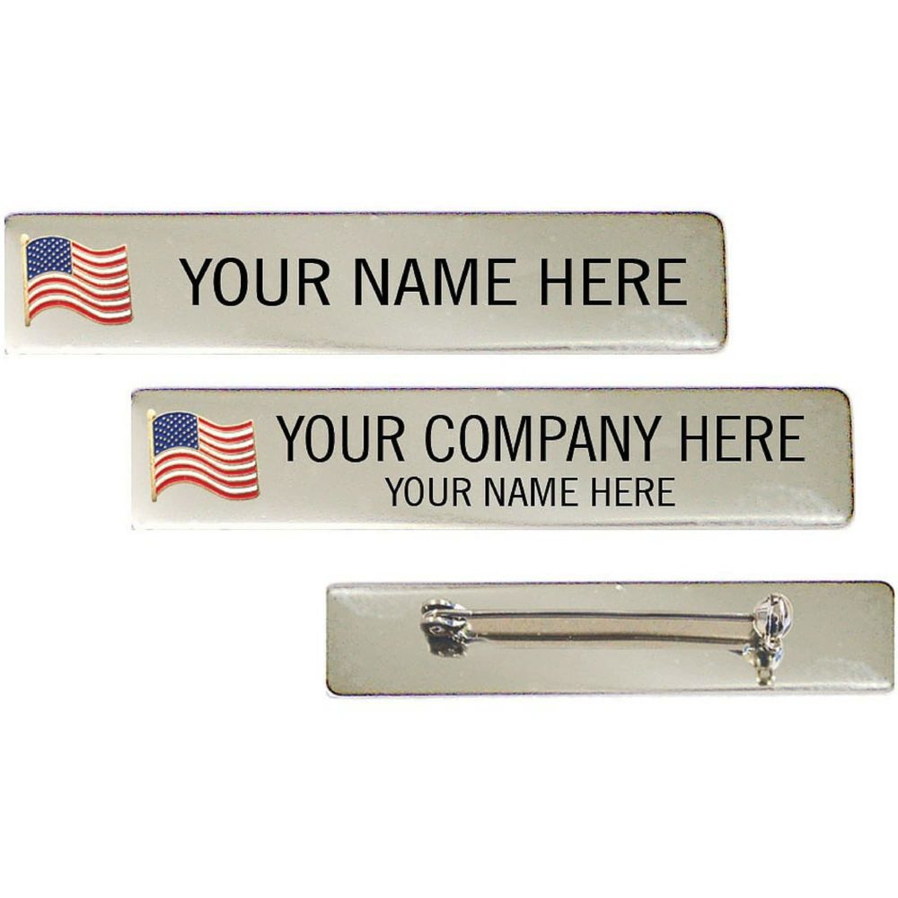 Patriotic Engraved Nameplate with USA Flag (One or Two Lines)