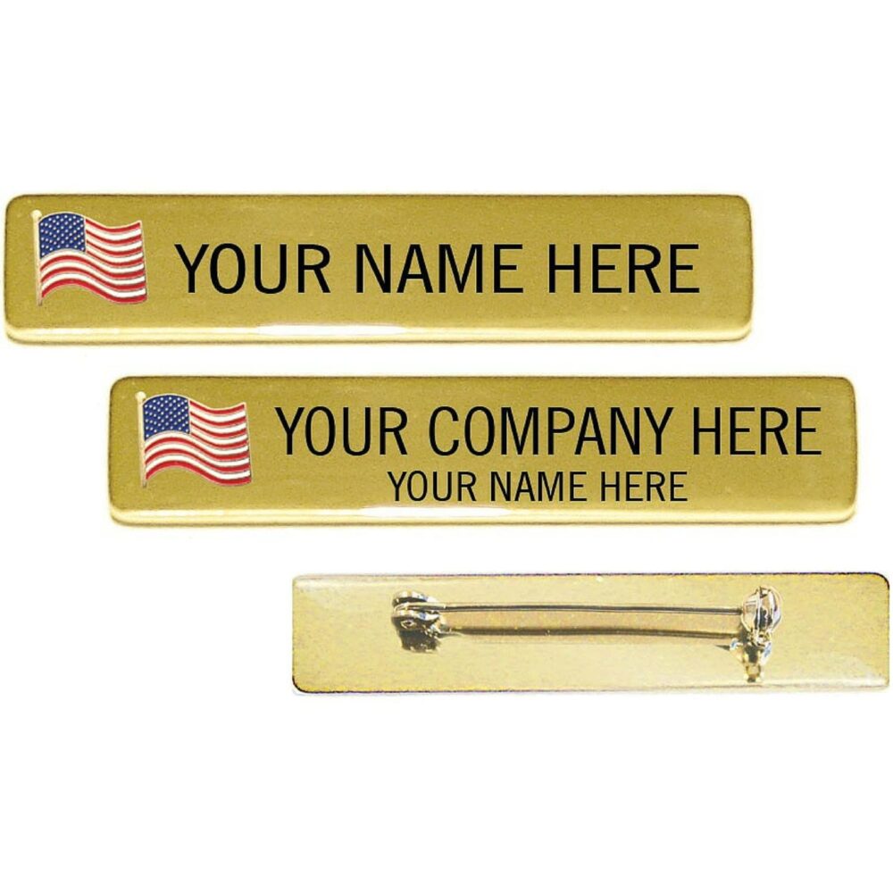 Patriotic Engraved Nameplate with USA Flag (One or Two Lines)