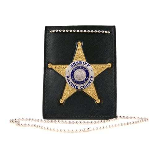 Boston Leather Neck Chain ID Holder with Recessed Badge - Badge Clips