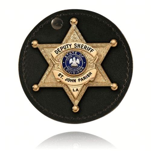 Boston Leather Circle Badge Holder Hook and Loop Closure - Badge Clips