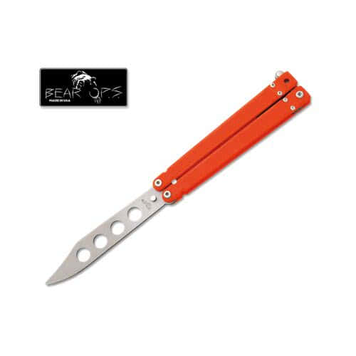 Bear & Son 5 3/8 Bear Song II Orange Textured G10 Handle with Bead Blast Trainer Blade B-201-OR4-P - Newest Arrivals