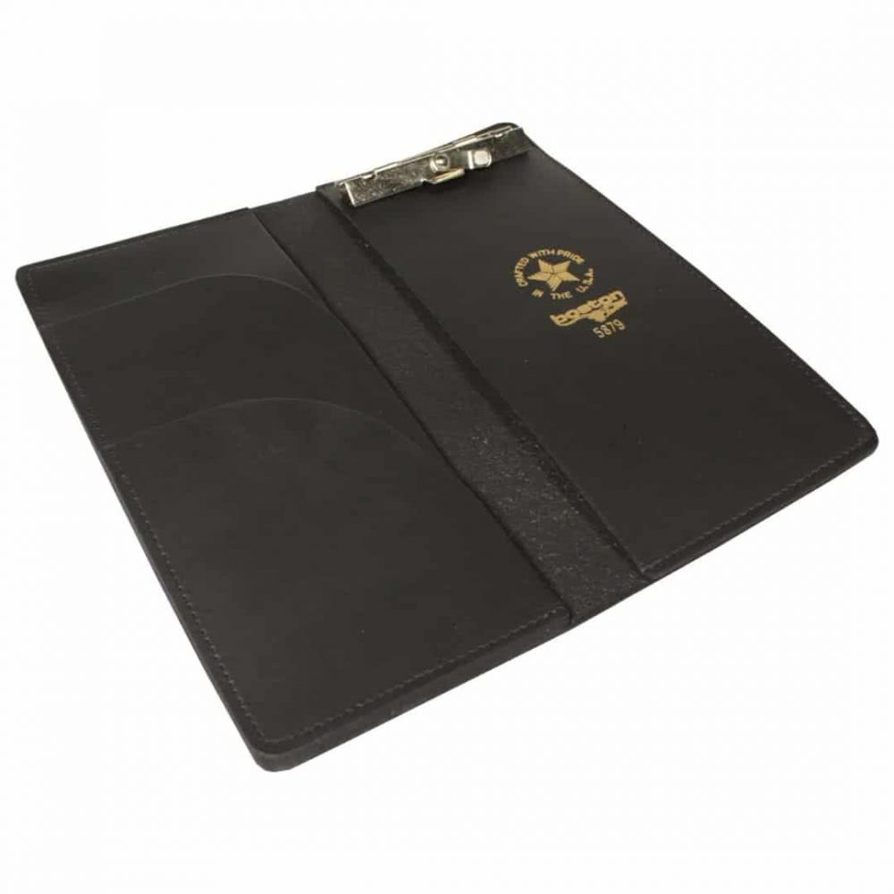 Boston Leather 4"x9" Citation Book with Clip – Black Leather 5879-1 - Notepads, Clipboards, &amp; Pens