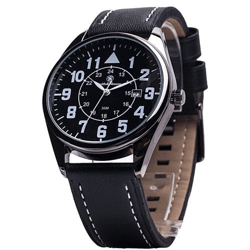 Smith & Wesson Civilian Watch with Leather Strap - Clothing & Accessories