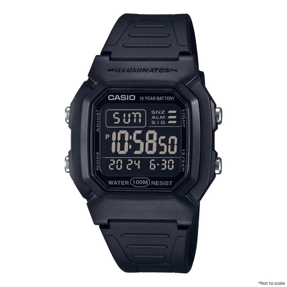Casio Classic Digital Watch with Blackout Dial, Dual Time & 5 Alarms W800H-1BV - Newest Products
