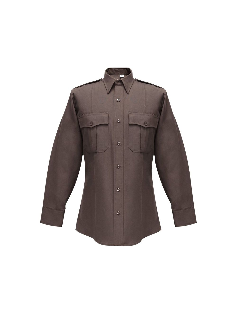 Flying Cross Command Long Sleeve Shirt with Zipper & Convertible Sport Collar - Brown, 19-19.5 x 38-39