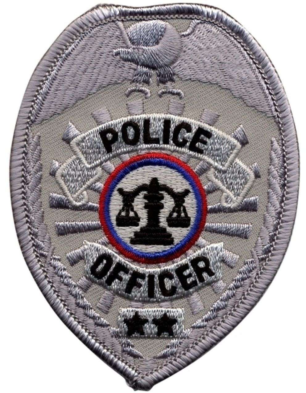 Hero's Pride POLICE OFFICER Badge Patch - Silver - 2.5'' x 3.5'' 3730 - Clothing & Accessories
