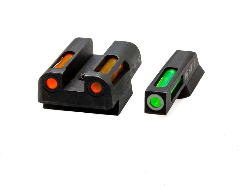 HIVIZ Shooting Systems LiteWave H3 Tritium/Litepipe Sight Set for CZ 75, 85 – White-Green Front/Orange Rear -