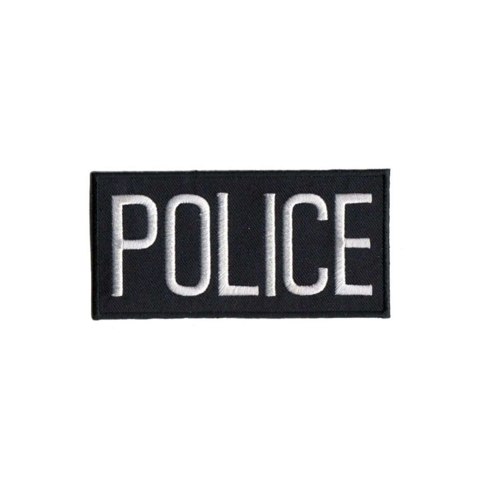 Hero's Pride POLICE Chest Patch - White/Black - 4'' x 2'' - Heat Seal 5217 - Clothing & Accessories