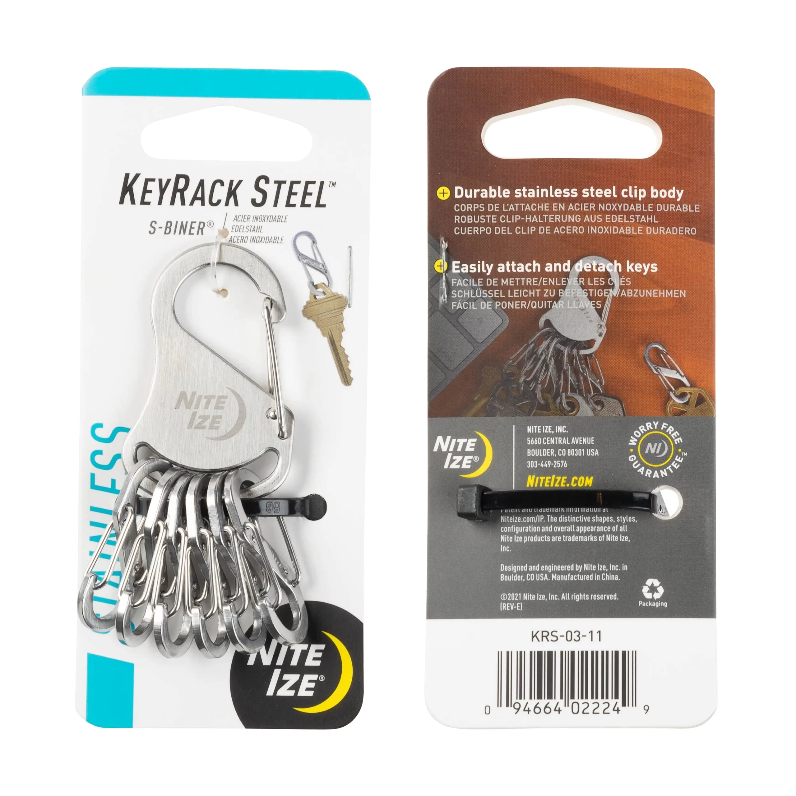 Nite Ize KeyRack Steel S-Biner - Black or Stainless - Tactical &amp; Duty Gear