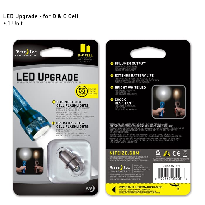 Nite Ize LED Upgrade Fits Most C or D Cell Flashlights - 55 Lumens - Tactical & Duty Gear