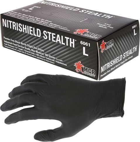 MCR Safety Black NBR 4 mil Nitrile Disposable Gloves 6061 - Examination Gloves