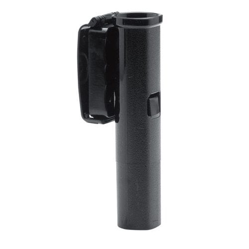 Monadnock 360 Swivel Clip-On Baton Holder for AutoLock Batons in black finish, shown in plain style with clip-on back and molded design for baton tip compatibility