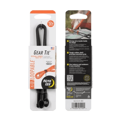 Nite-Ize Gear Tie Loopable Twist Tie - 2 Pack - Black, 12"