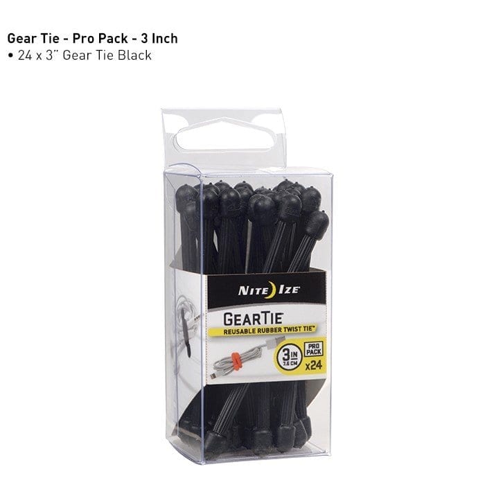 Nite Ize Gear Tie ProPack 3 in. - 24 Pack - Black - Survival &amp; Outdoors