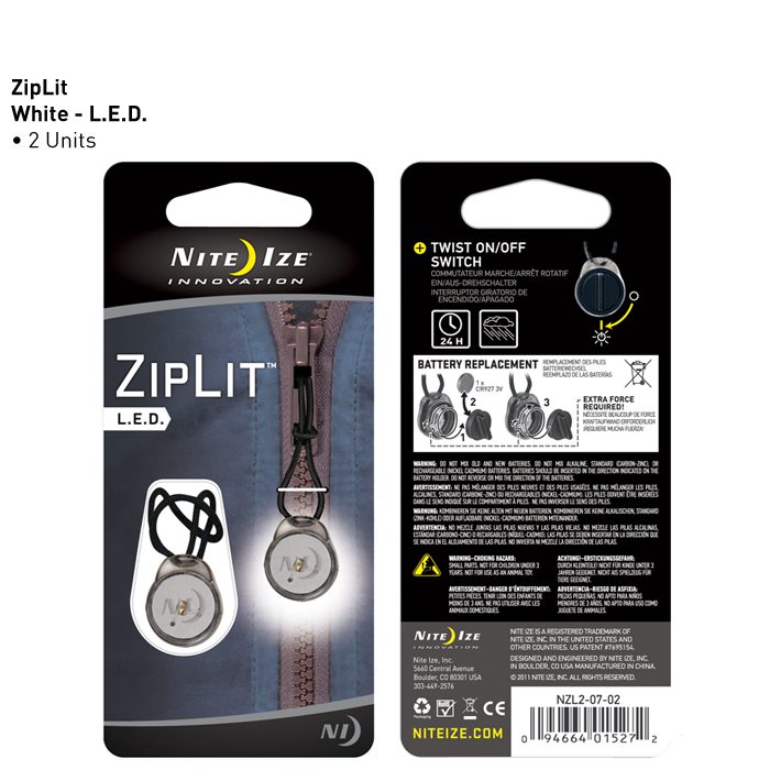 Nite-Ize ZipLit LED Zipper Pull - 2 Pack - White - Newest Arrivals