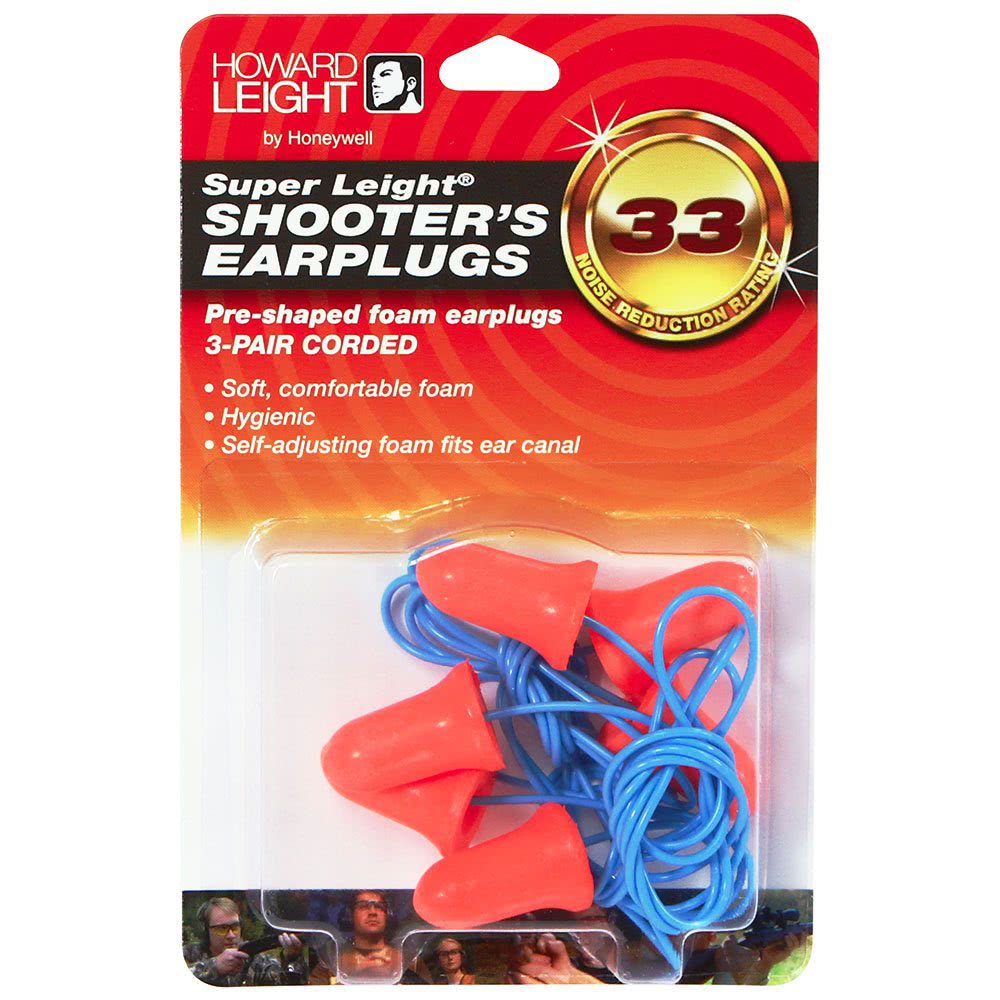 Howard Leight Honeywell Super Leight Corded Pre-Shaped Single-Use Foam Earplugs - 3 Pairs R-01180 - Shooting Accessories