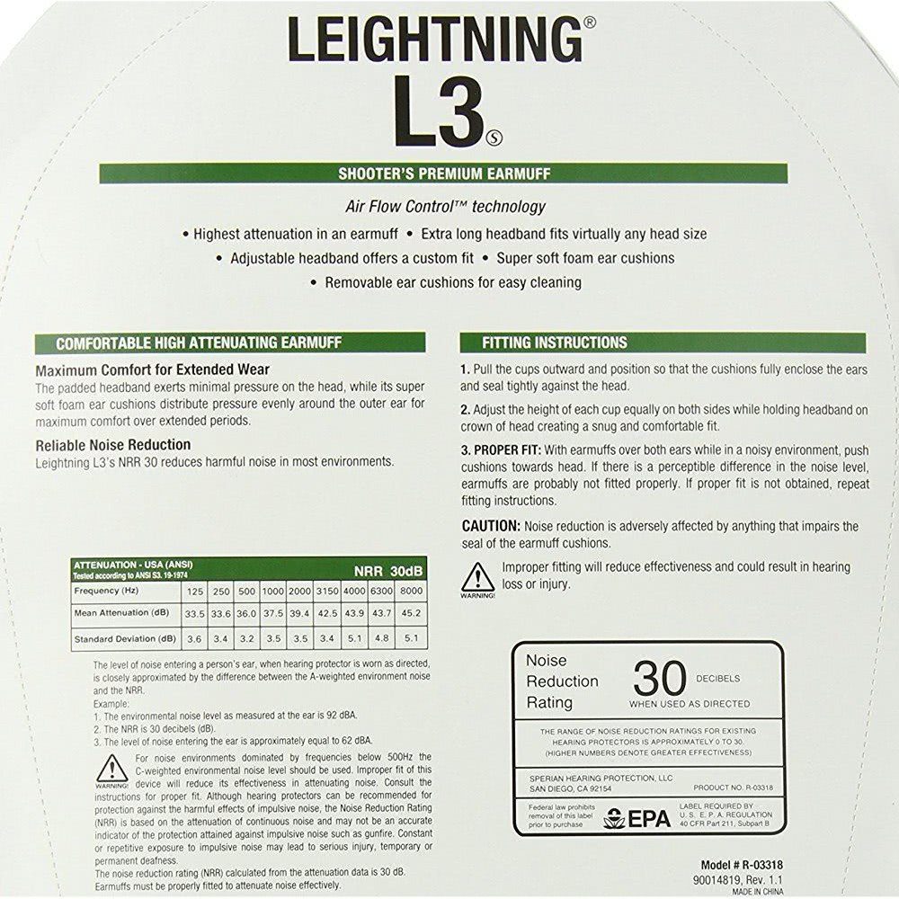 Howard Leight Honeywell Leightning L3 Headband Style Earmuff - Shooting Accessories