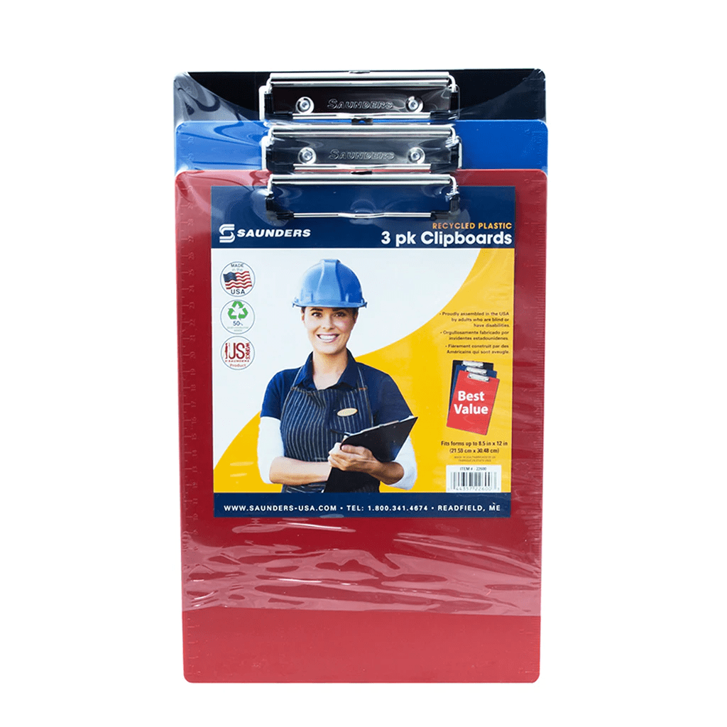 Saunders Recycled Plastic Clipboards - Letter/A4 Size - 3 Pack Assorted Colors 22601 - Newest Products