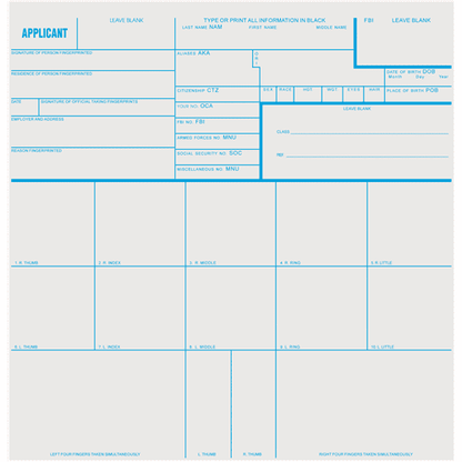 Sirchie Applicant Record Cards FD258 - Tactical &amp; Duty Gear