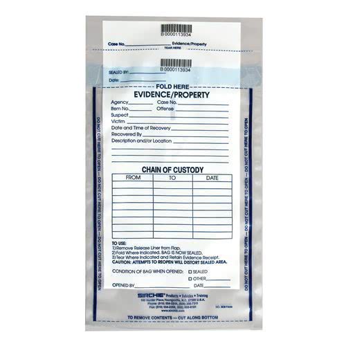 Sirchie Integrity Evidence Bag - 100 Pack - 7.5" x 10.5"