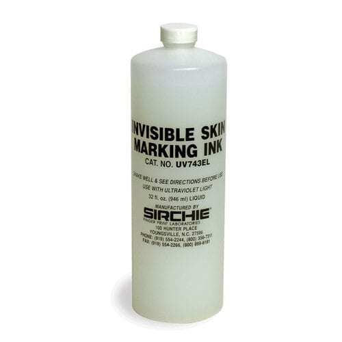 Sirchie Fluorescent Invisible Skin Marking Ink (Pass In-Pass Out) 32 oz UV743EL - Tactical & Duty Gear