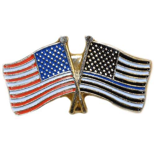 Thin Blue Line American Flag and American Flag Lapel Pin