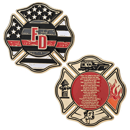 Firefighter's Prayer - Thin Red Line Challenge Coin - Jewelry