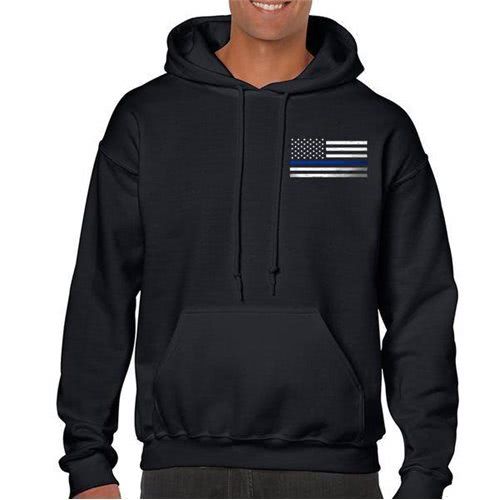 Thin Blue Line American Flag Hoodie - Black, 2XL