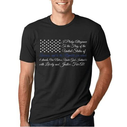 Thin Blue Line T-Shirt - Pledge of Allegiance Thin Blue Line Flag