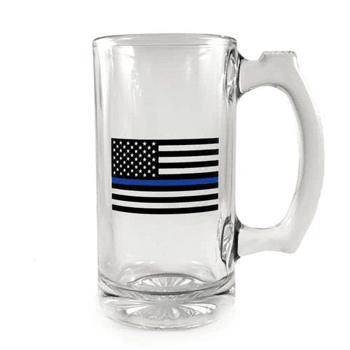 Thin Blue Line Libbey Deco Glass Mug - Thin Blue Line Flag, 12.5 oz