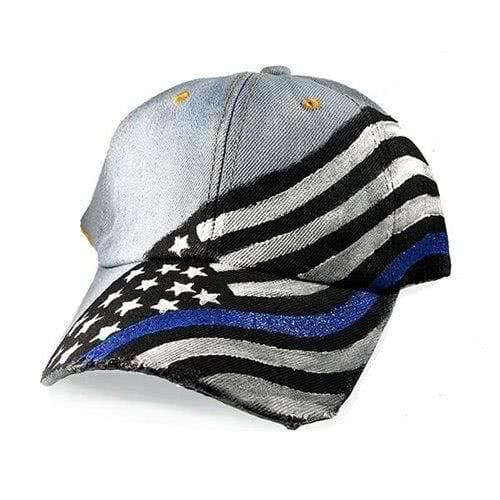 Women's Hand Painted - Thin Blue Line/Thin Red Line Flag Ball Cap - Clothing & Accessories