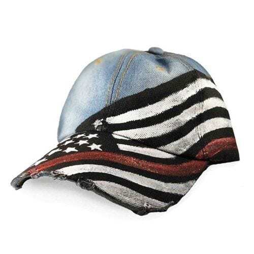Women's Hand Painted - Thin Blue Line/Thin Red Line Flag Ball Cap - Thin Red Line