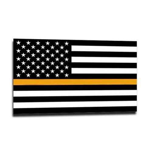 Thin Blue Line Thin Gold Line American Flag Sticker – 4 x 6 Inches - Clothing & Accessories