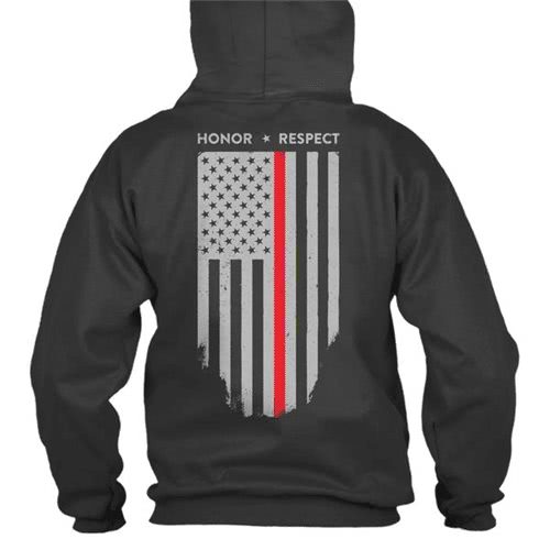 Thin Red Line Hoodie - American Flag Honor & Respect