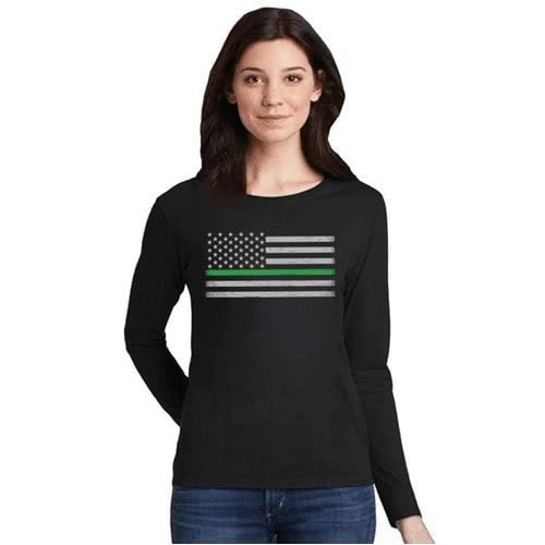 Thin Blue Line Women's - Long Sleeve Classic Thin Blue/Silver/Red/Gold/Green Line - Thin Green Line, L