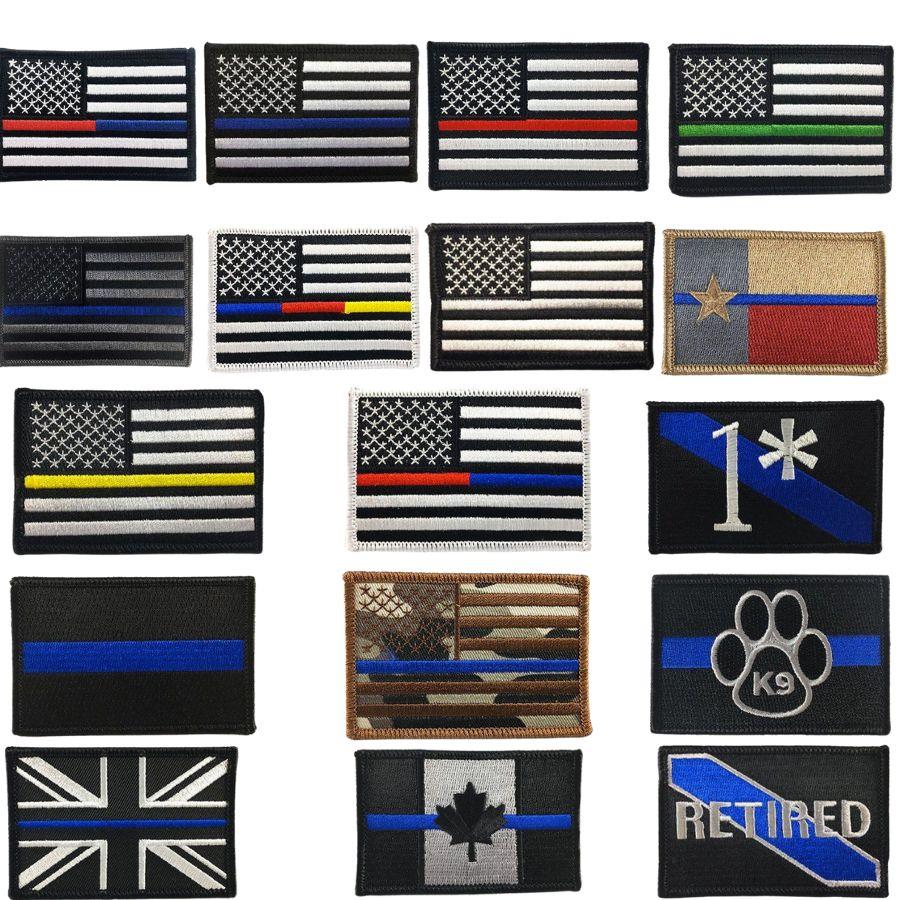 Thin Blue Line Public Safety Flag Patches Thin Blue/Red/Silver/Gold Line - Clothing & Accessories