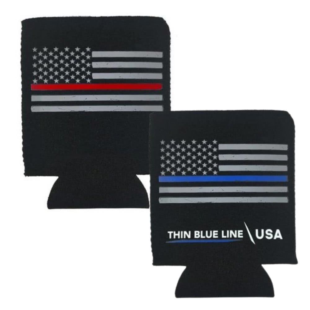 Thin Blue Line / Thin Red Line Can Koozie - Coolers & Drinkware