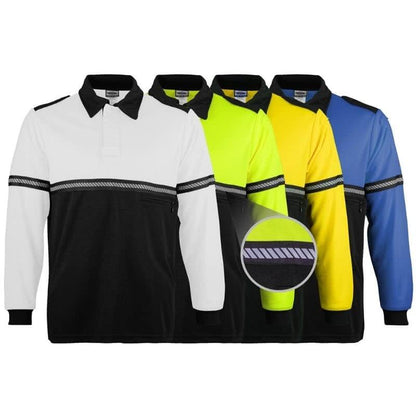 Two-Tone Long Sleeve Bike Patrol Uniform Polo Shirt with Reflective Hash Stripes - Bike Patrol Clothing