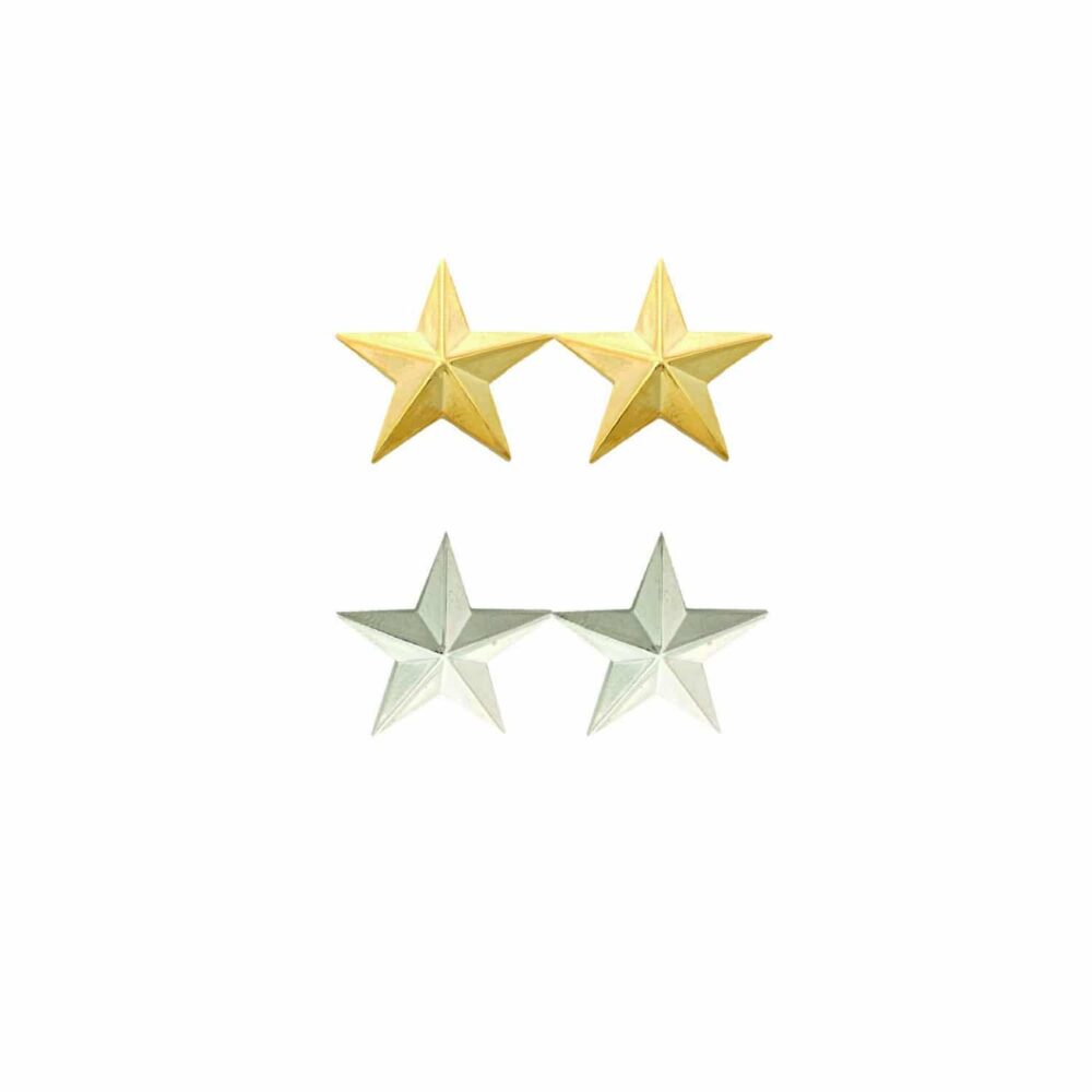 First Class Two Star Collar Insignia gold-plated rank pins for law enforcement and security dress uniforms