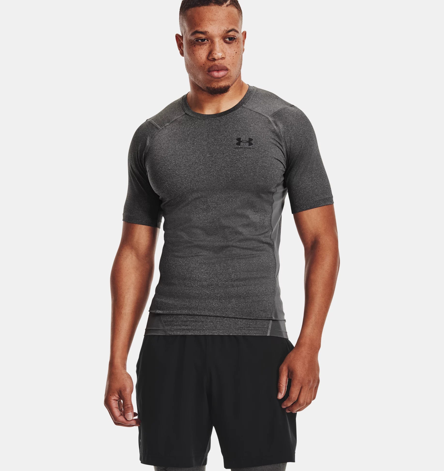Under Armour HeatGear Compression Shirt for Men – Style 1361518, lightweight workout shirt with mesh panels and tight athletic fit