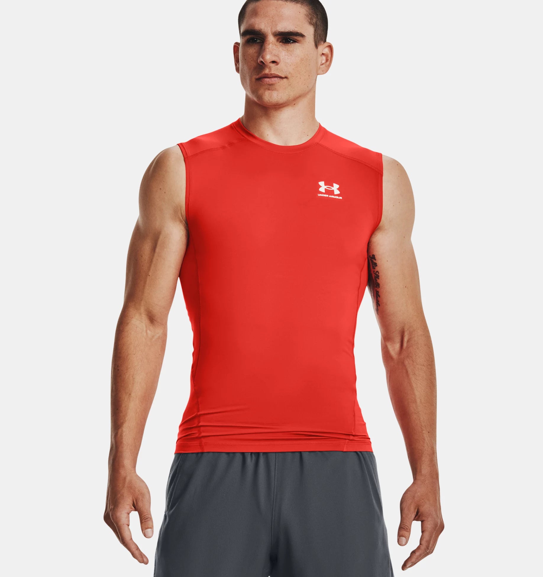 Under Armour HeatGear Compression Muscle Tee Red/White 1361522-600 - Free  Shipping at LASC